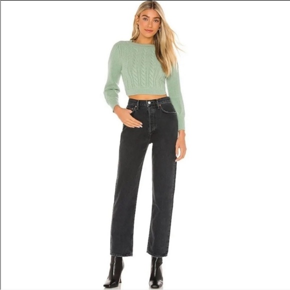 For Love & Lemons NWT Sydney Crop Sweater in Sage Sz 1X - Picture 2 of 12